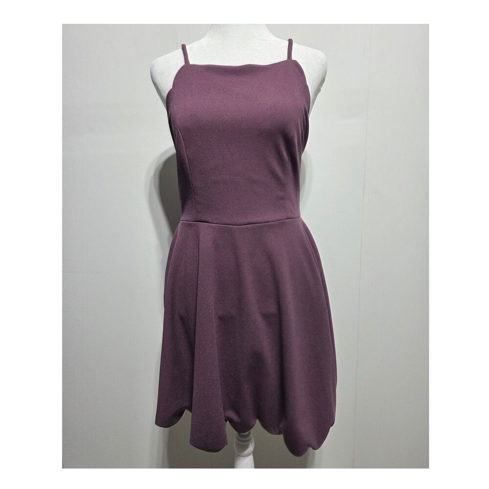 Trac Purple Flare Formal Mini Dress with Scalloped Hem Size Medium